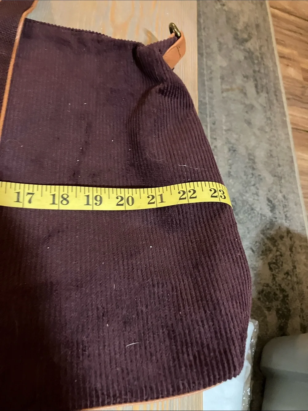 DSW Corduroy Tote in Burgundy with Tan Trim
